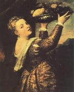 TIZIANO Vecellio Girl with a Basket of Fruits (Lavinia) r Germany oil painting reproduction